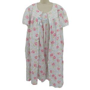 VTG Carriage Court Women XL Sleep Dress Short Sleeve Coverup Robe Pink Flowers